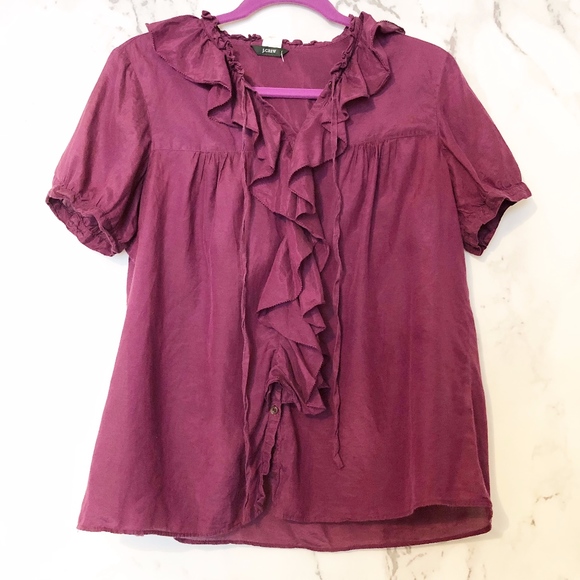 J. Crew Tops - J. Crew Silk Purple Ruffle Top Button Down 8